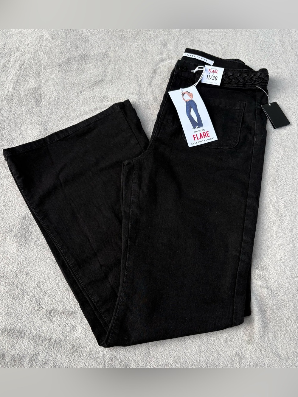 Celebrity Pink Size 11/30 Hi Rise Flare Jeans w/Braided Belt‎ Black NWT